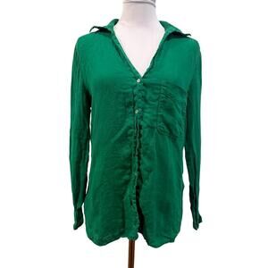 Zara Emerald Green 100% Linen Button Front Shirt Coastal Medium Resort Summer